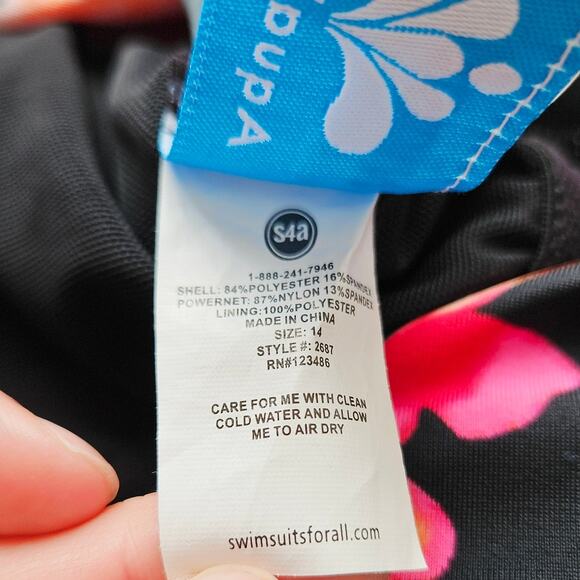 Swimsuits For All Aquabelle One Piece Swimsuit Sz 14 Floral Ruched Tummy Control - Picture 9 of 13